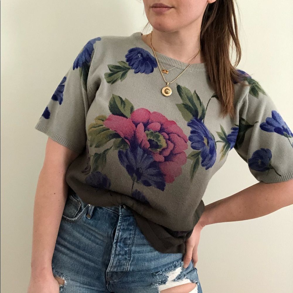 Vintage Ombre Floral Knit Top S Romantic Grunge 90s Y2K Coquette Whimsigoth